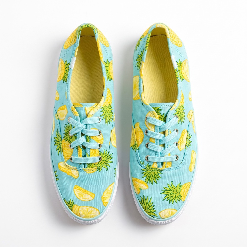 Keds 9.5 Womens Aqua Pineapple Print Canvas Sneakers Shoes Casual Festival Boho